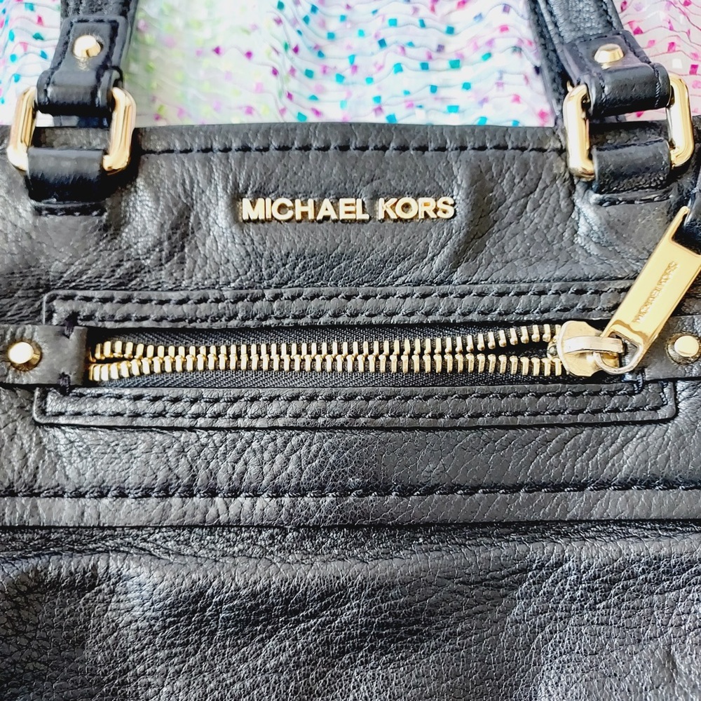 🤍🩵Michael Kors>>>Black Large Gilmore Leather Satchel Handbag Purse - Picture 4 of 12
